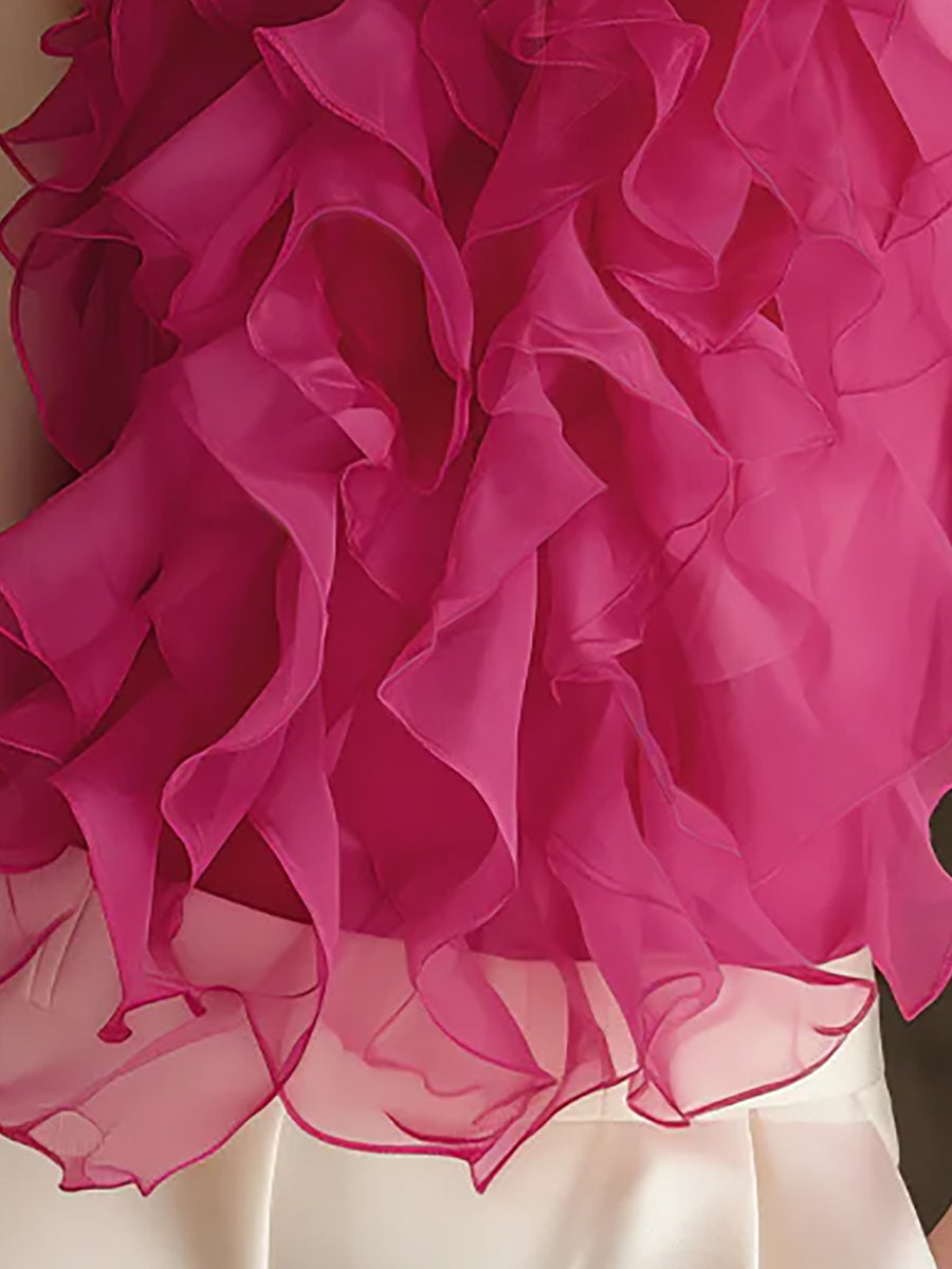 Blouse rose sans manches à volants sur le devant Zafren