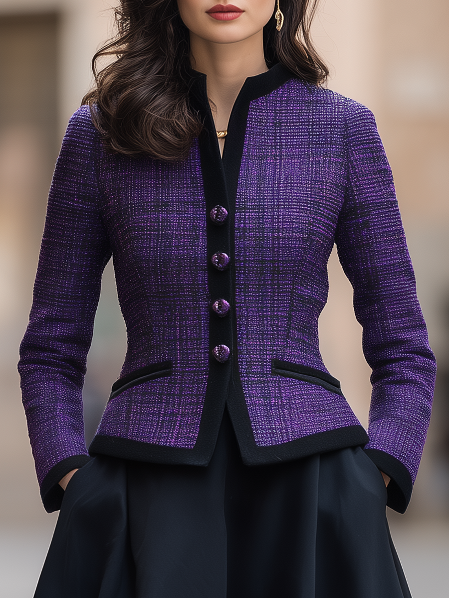 Zafren lila tweed állógalléros kabát