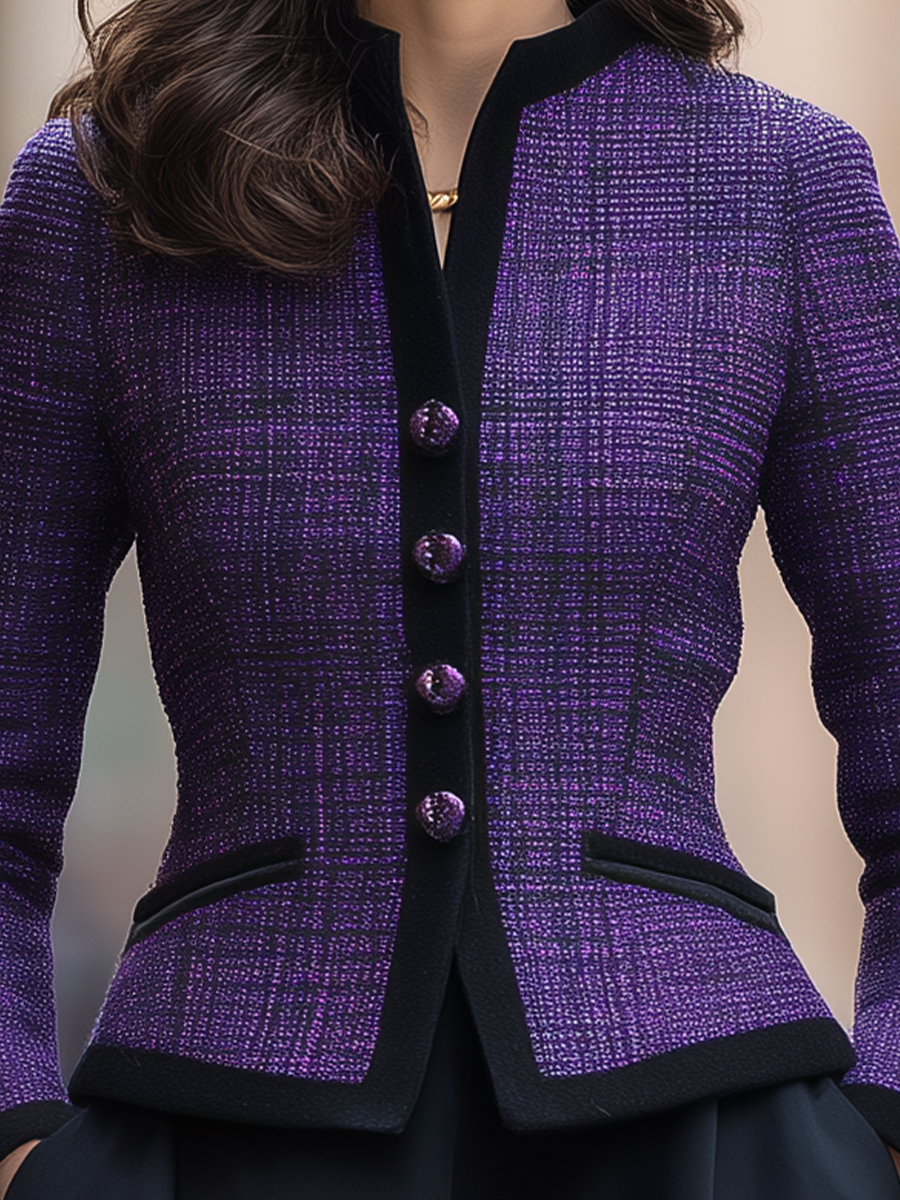 Zafren lila tweed állógalléros kabát