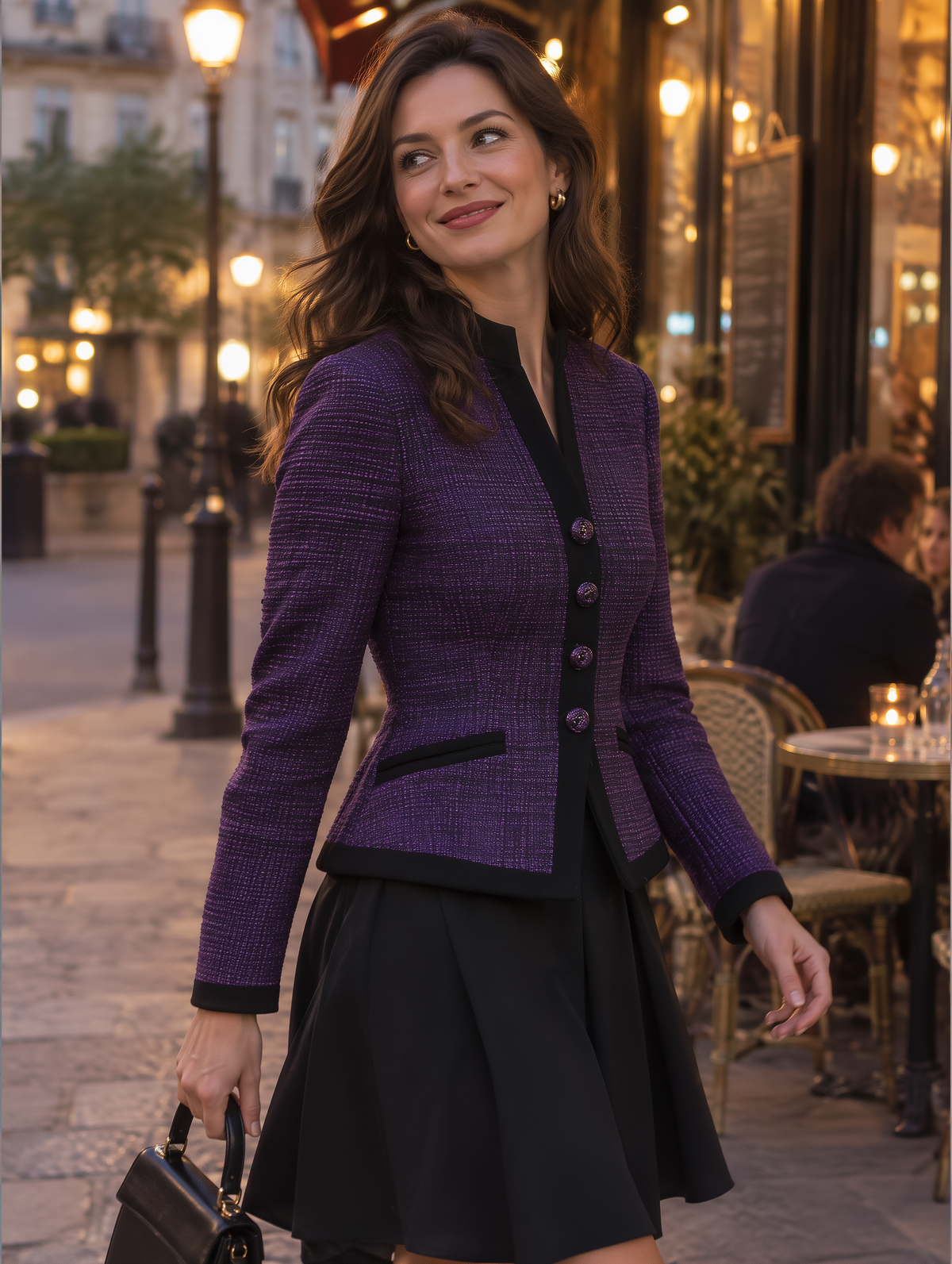 Zafren lila tweed állógalléros kabát