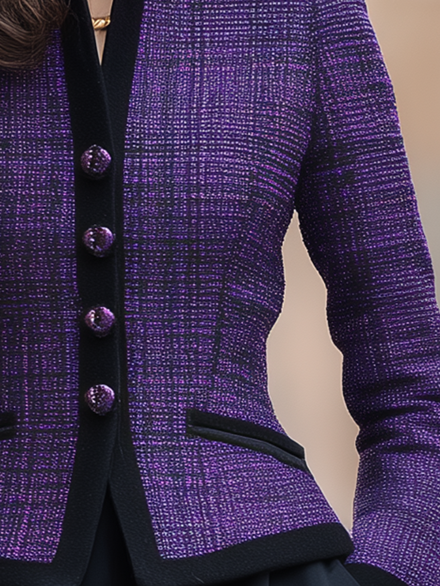 Zafren lila tweed állógalléros kabát