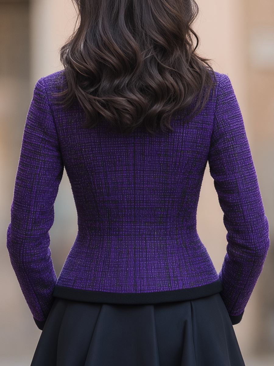 Zafren lila tweed állógalléros kabát