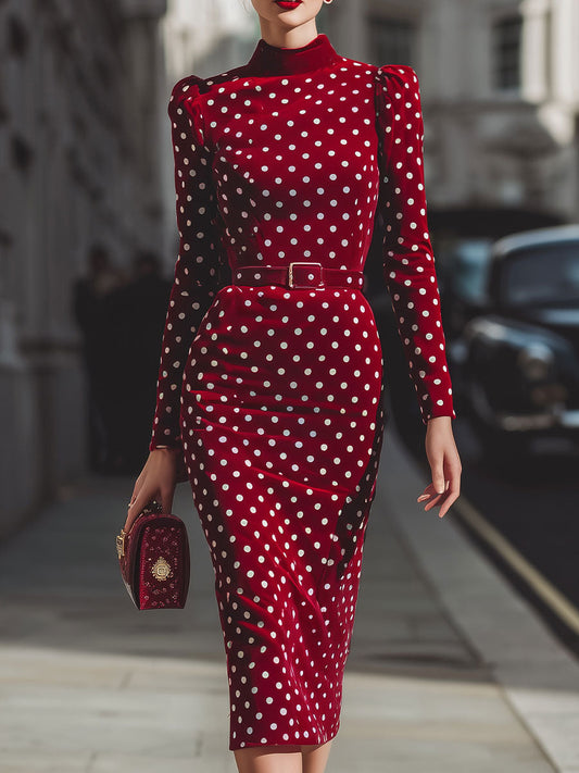 Zafren Red Polka Dot Velvet Dress