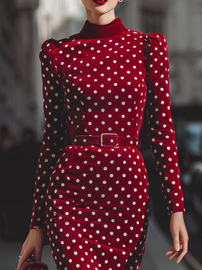 Zafren Red Polka Dot Velvet Dress