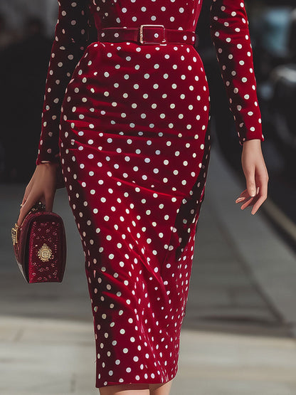 Zafren Red Polka Dot Velvet Dress