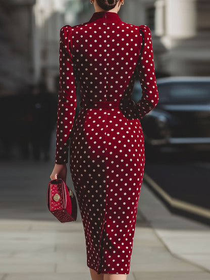 Zafren Red Polka Dot Velvet Dress