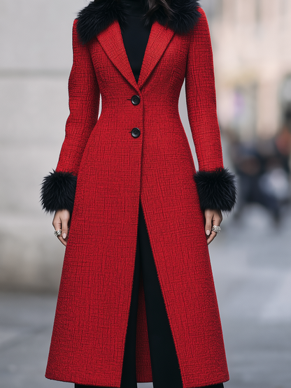 Cappotto rosso in tweed Zafren con profili in pelliccia