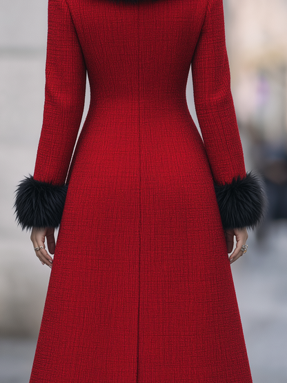 Cappotto rosso in tweed Zafren con profili in pelliccia