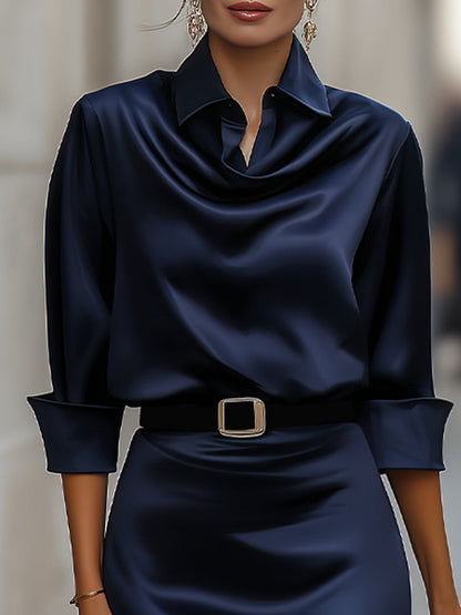 Zafren Satin Cowl Collar Midi Dress