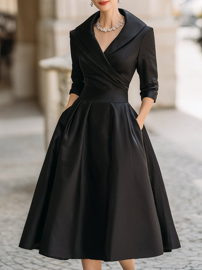 Zafren Satin Shawl Collar Midi Dress