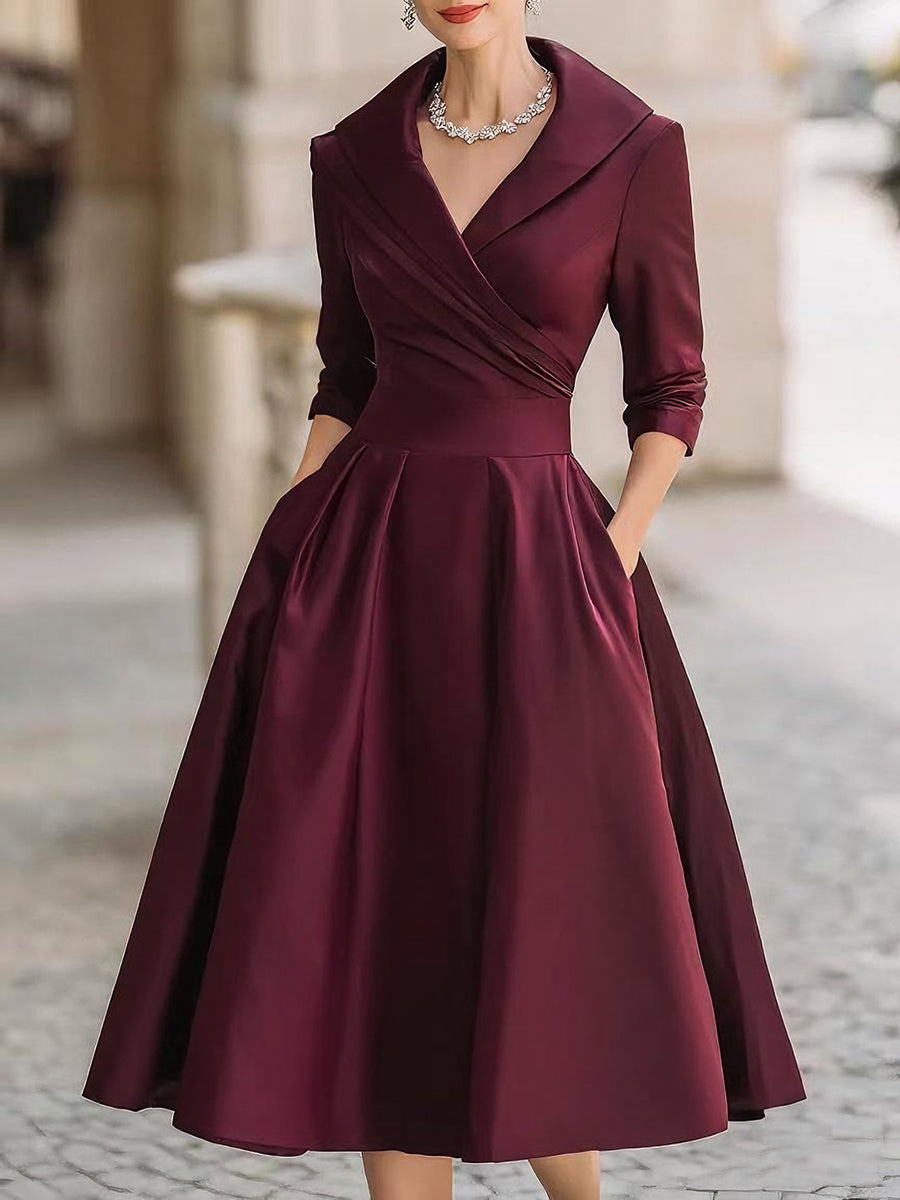 Zafren Satin Shawl Collar Midi Dress