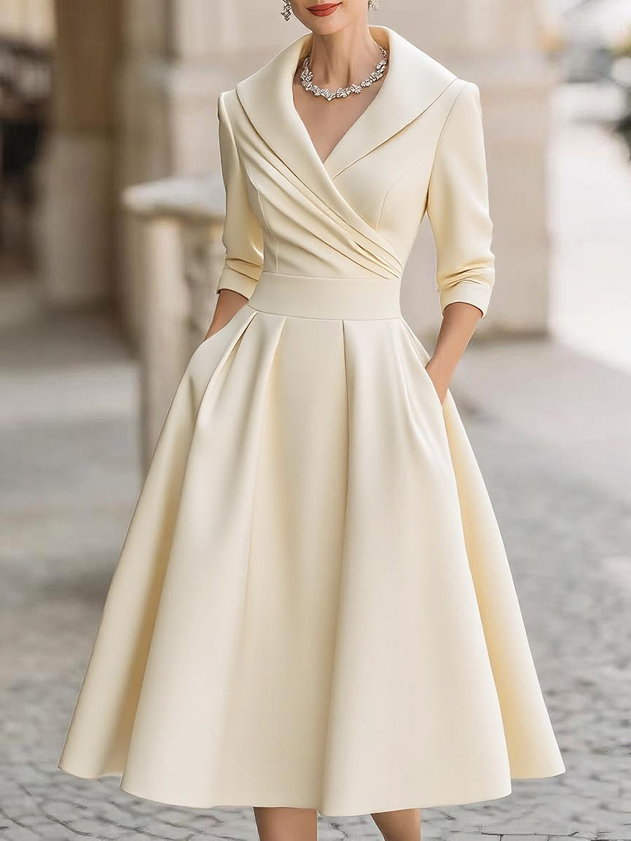 Zafren Satin Shawl Collar Midi Dress