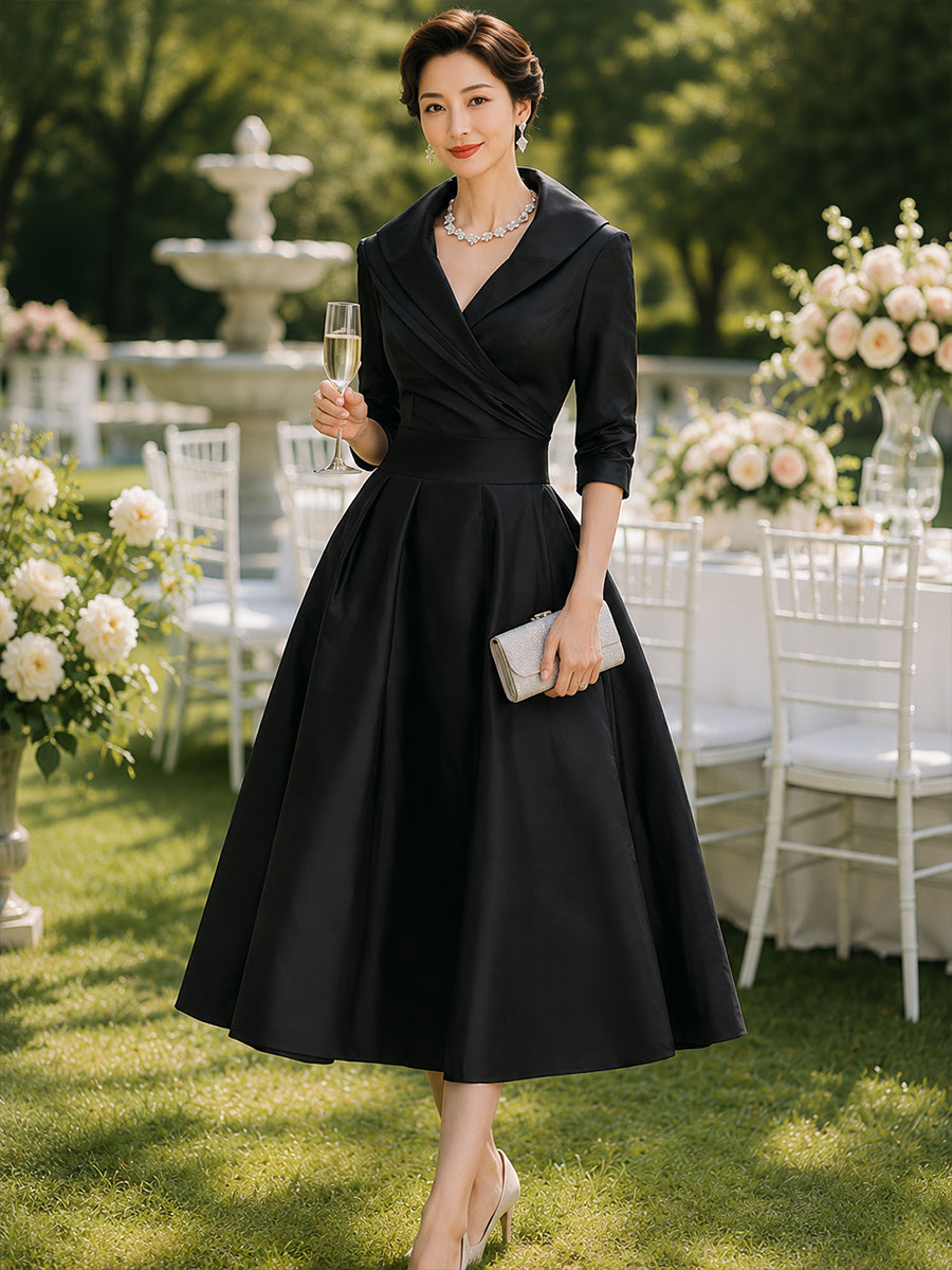 Zafren Satin Shawl Collar Midi Dress