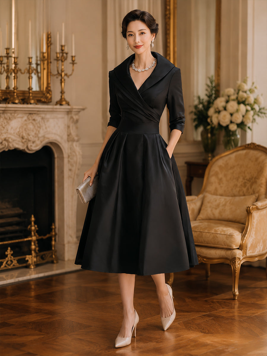 Zafren Satin Shawl Collar Midi Dress