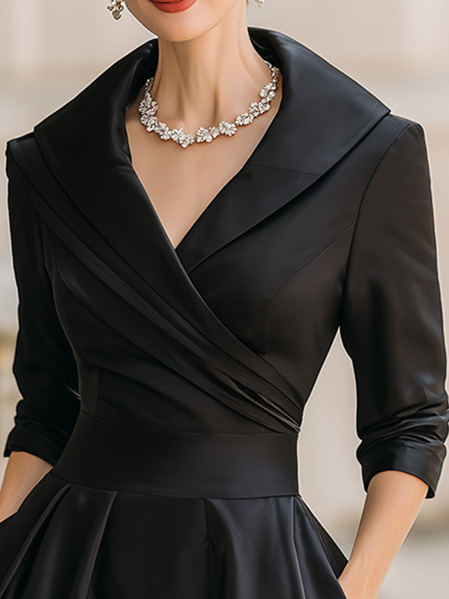 Zafren Satin Shawl Collar Midi Dress