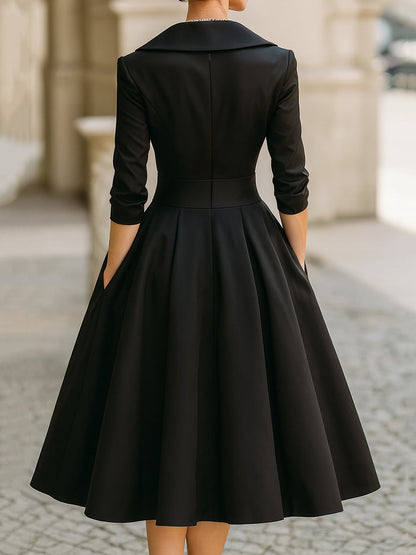 Zafren Satin Shawl Collar Midi Dress
