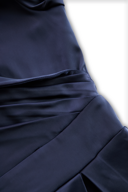 Zafren Satin Shawl Collar Midi Dress