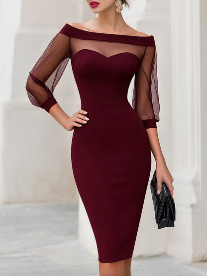 Zafren Sheer Illusion Off-Shoulder Midi Dress