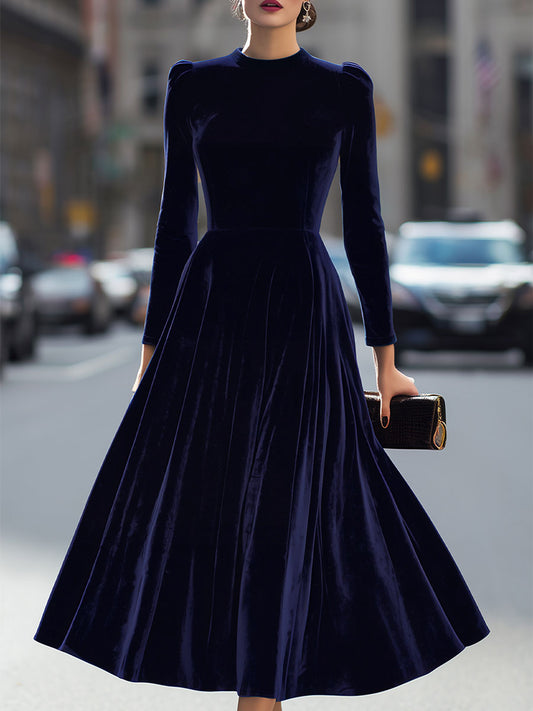 Zafren Velvet Long Sleeve Flare Dress