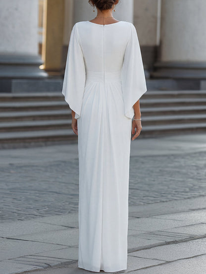 Robe longue blanche à manches cape Zafren