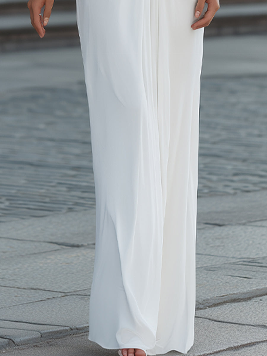 Robe longue blanche à manches cape Zafren