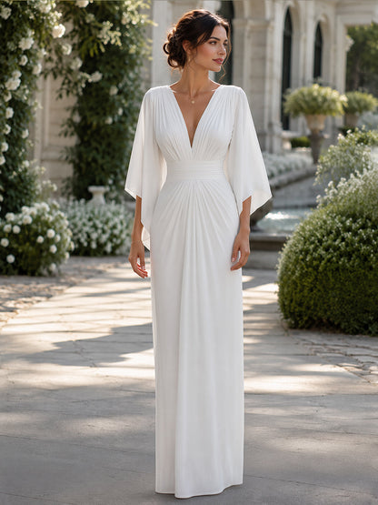 Robe longue blanche à manches cape Zafren