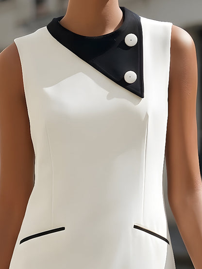 Zafren White Contrast Collar Shift Dress