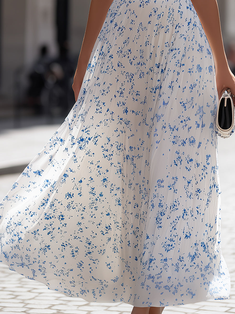 Zafren White Ditsy Floral Maxi Dress