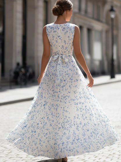 Zafren White Ditsy Floral Maxi Dress
