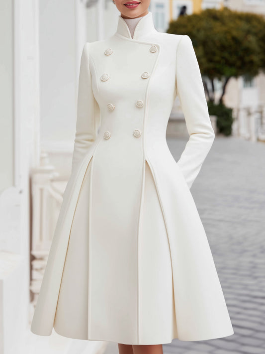 Zafren White Double-Breasted Coat Dress