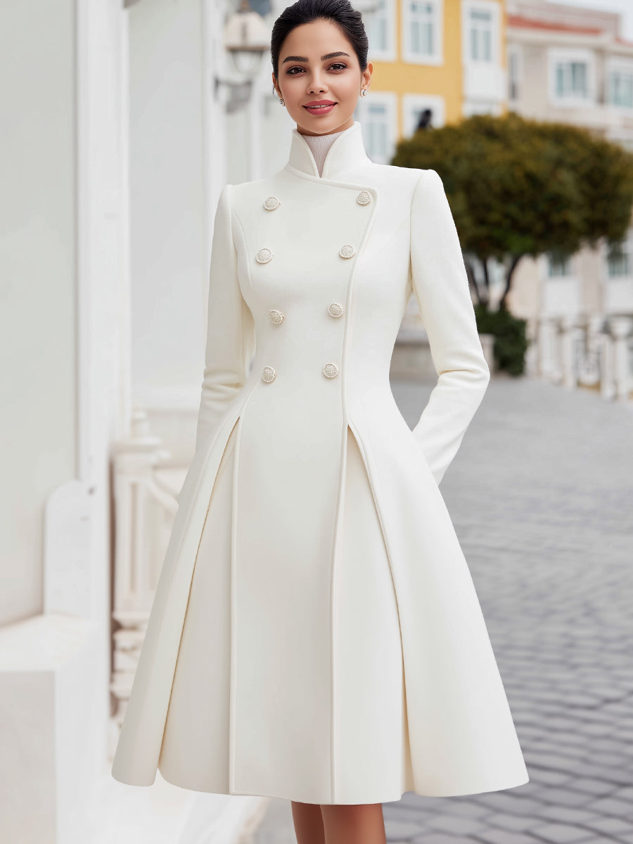 Zafren White Double-Breasted Coat Dress