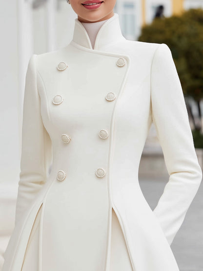 Zafren White Double-Breasted Coat Dress