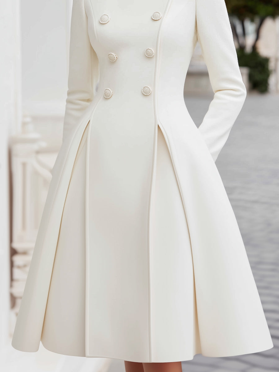 Zafren White Double-Breasted Coat Dress