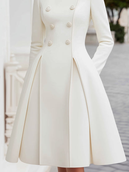 Zafren White Double-Breasted Coat Dress