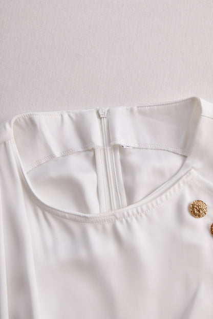 Zafren White Draped Asymmetric Button Top