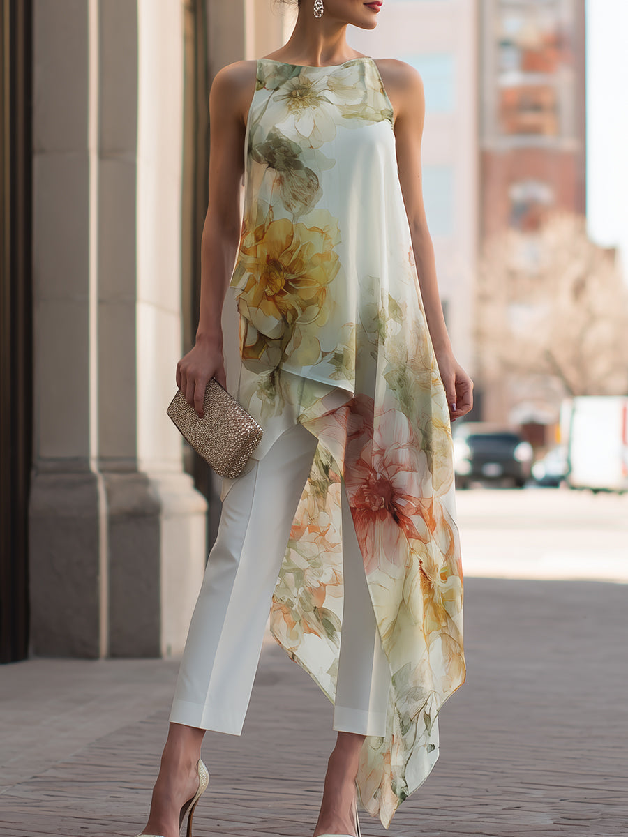 Completo Zafren bianco con pantaloni e copertura floreale