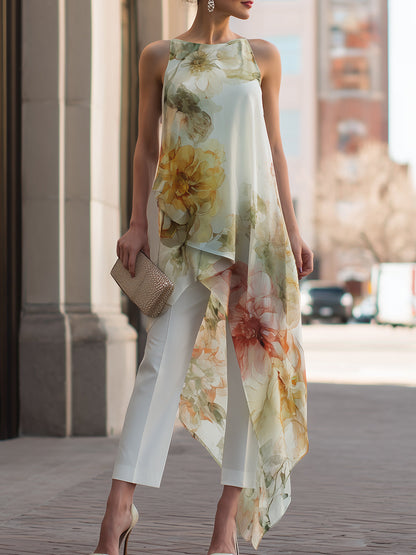 Completo Zafren bianco con pantaloni e copertura floreale