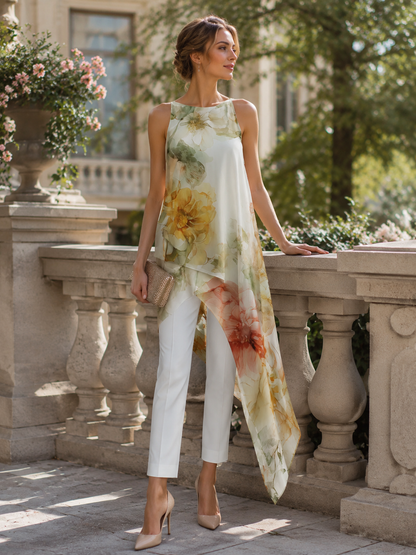 Completo Zafren bianco con pantaloni e copertura floreale