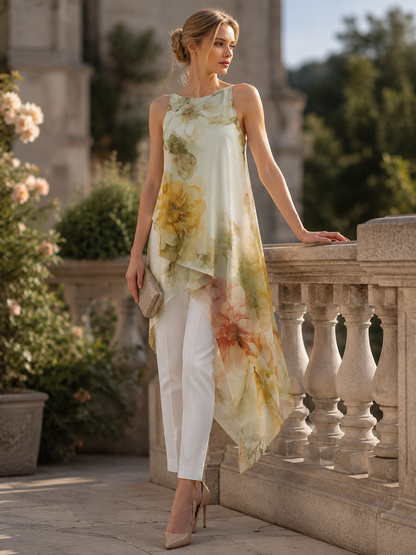 Completo Zafren bianco con pantaloni e copertura floreale