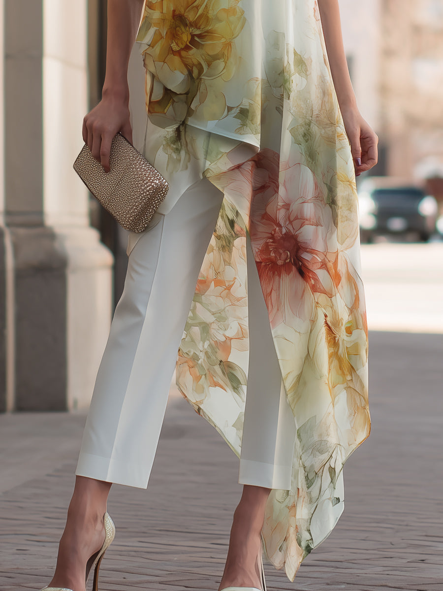 Completo Zafren bianco con pantaloni e copertura floreale