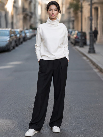 Zafren White Funnel Neck Button Sweater