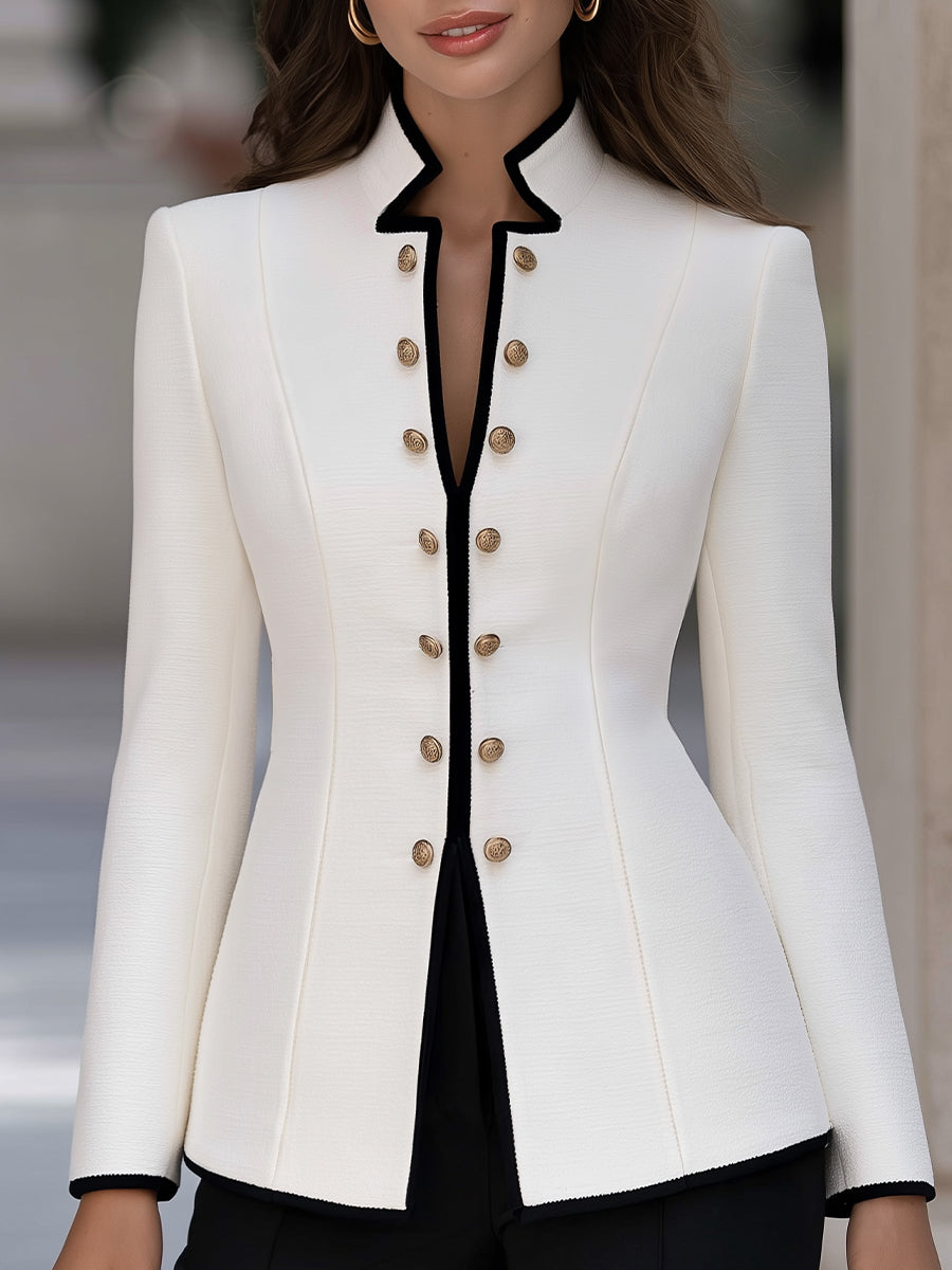 Blazer Zafren bianco in stile militare con bottoni dorati