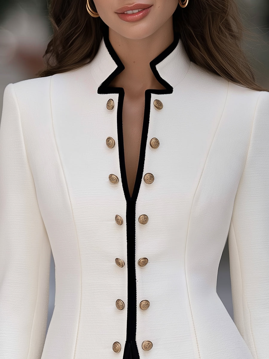 Blazer Zafren bianco in stile militare con bottoni dorati
