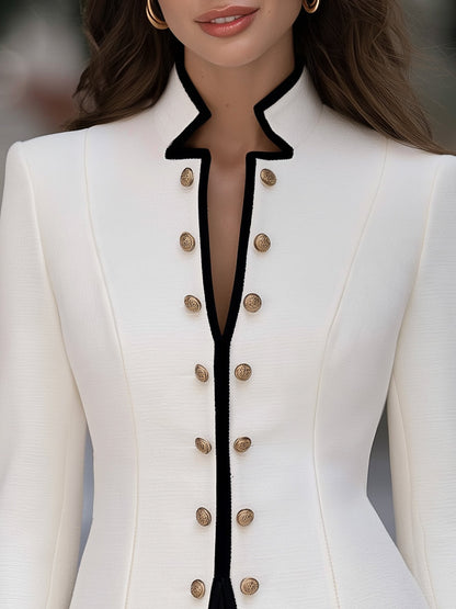 Blazer Zafren bianco in stile militare con bottoni dorati