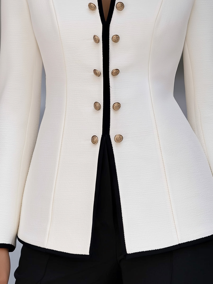 Blazer Zafren bianco in stile militare con bottoni dorati