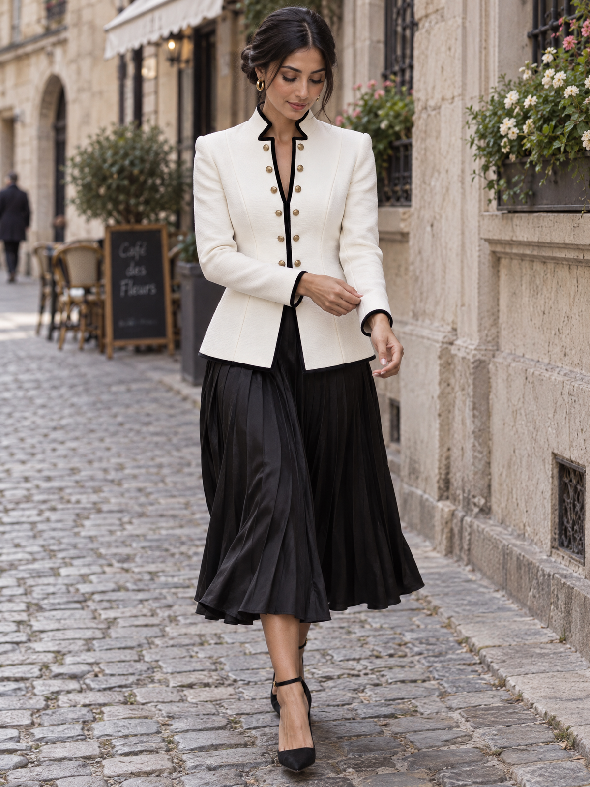 Blazer Zafren bianco in stile militare con bottoni dorati