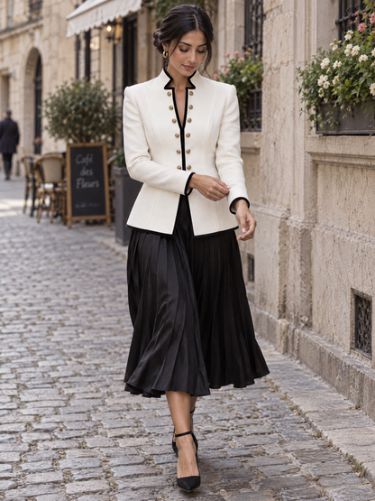Blazer Zafren bianco in stile militare con bottoni dorati