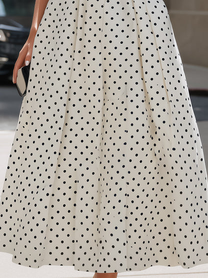 Zafren White Mock Neck Dotted Dress