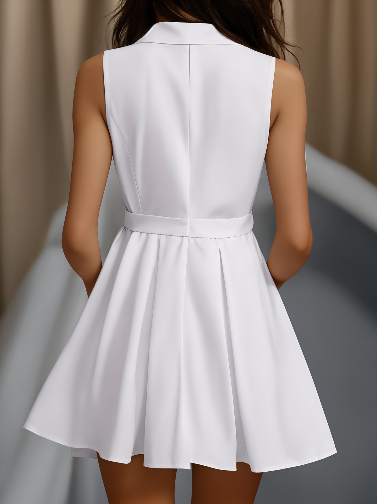 Zafren White Notch Lapel Wrap Dress