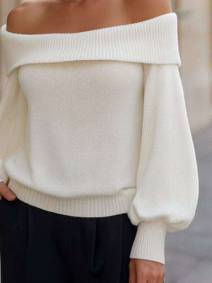 Maglione Zafren bianco con spalle scoperte e maniche a palloncino
